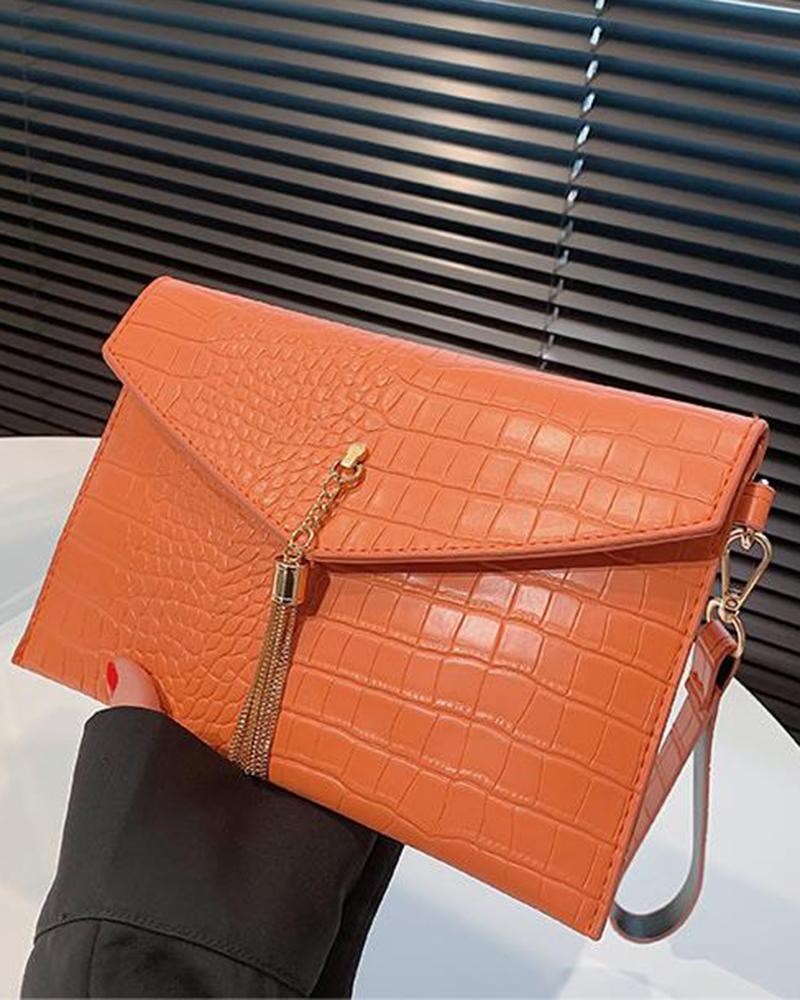 

Crocodile Envelop Clutch Bag, Orange