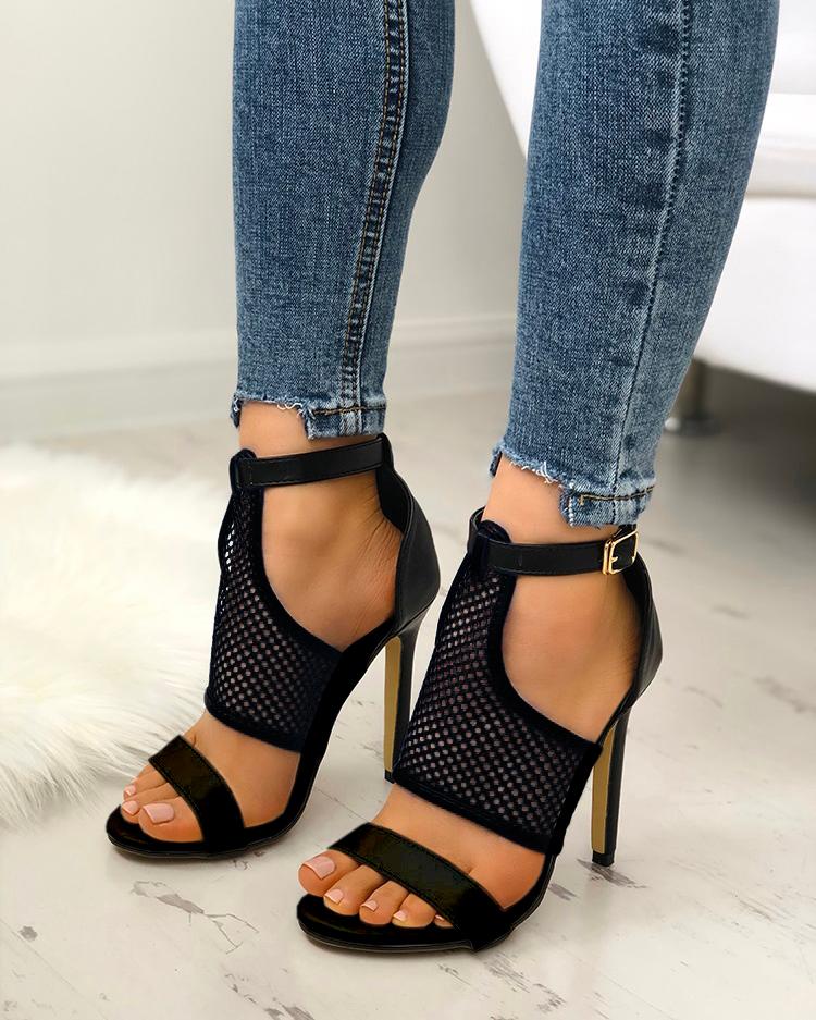 

Open Toe Thin Heeled Sandals, Black