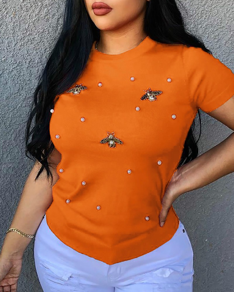Beaded Detail Short Sleeve TShirt