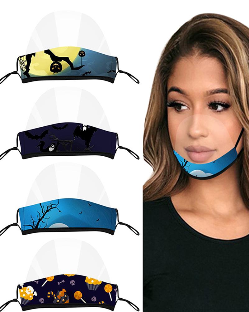 

Halloween Mixed Print Mouth Clear Window Visible Face Mask, Blue