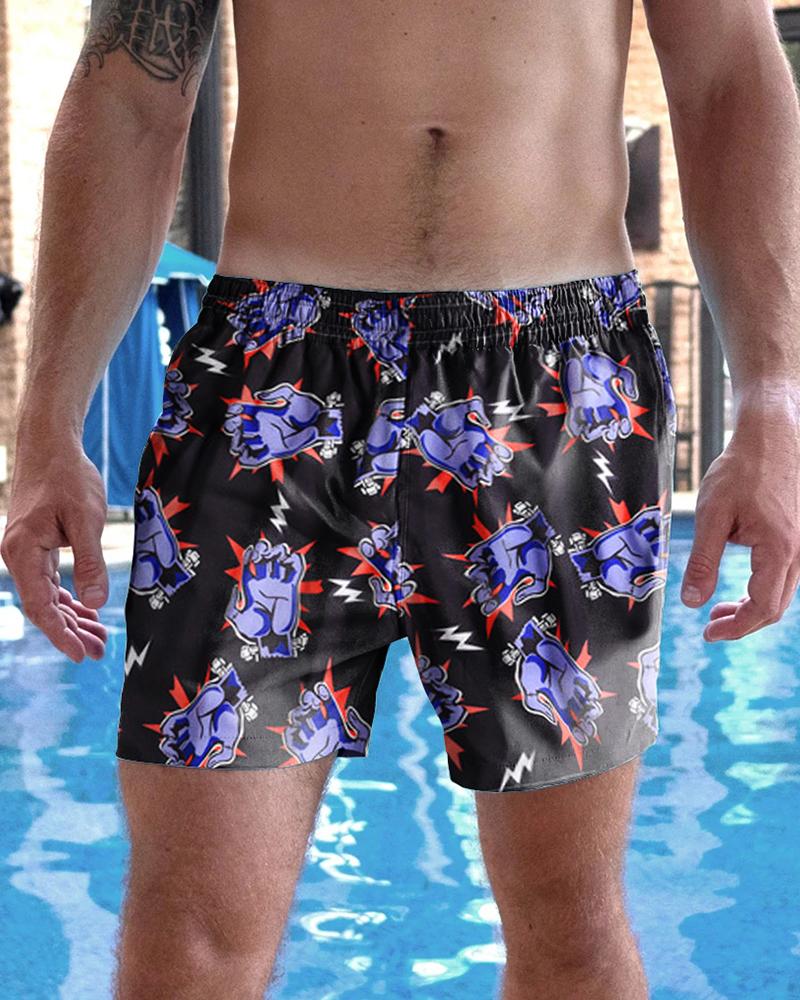 

All Over Print Straight Loose Short Pants, Multicolor