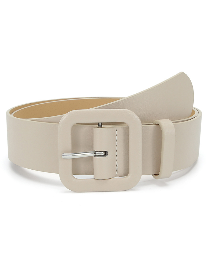 

1pc Pastel Color Square Buckle Belt, Beige