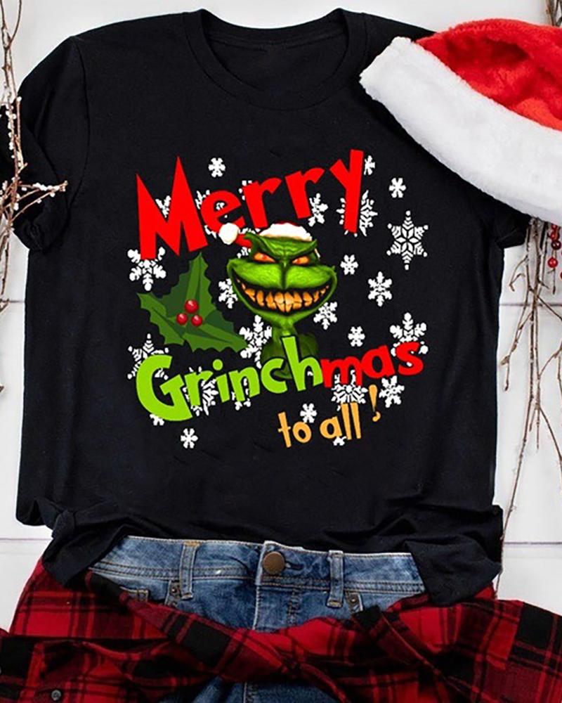 

Christmas Grinches Letter Print T-shirt, Black