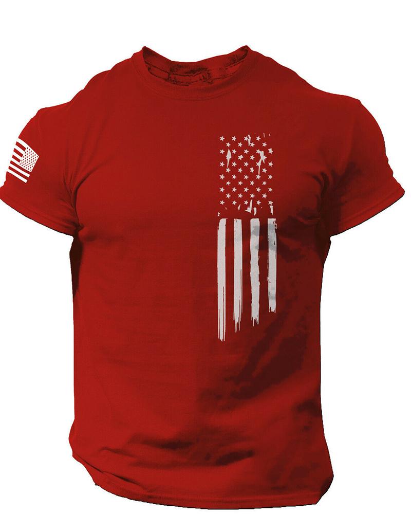 

National Flag Print Short Sleeve T-shirt, Red