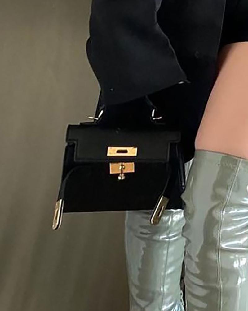 

Twist Lock Square Satchel Bag, Black