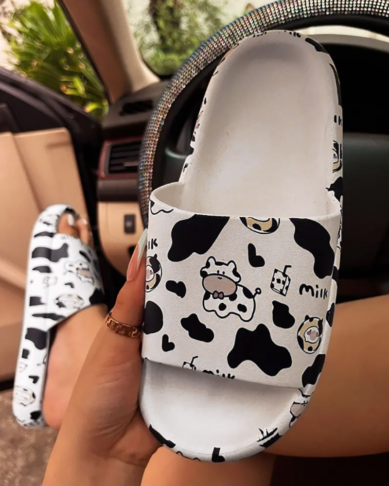 

Animal Letter Pattern Casual Slippers, Blackwhite