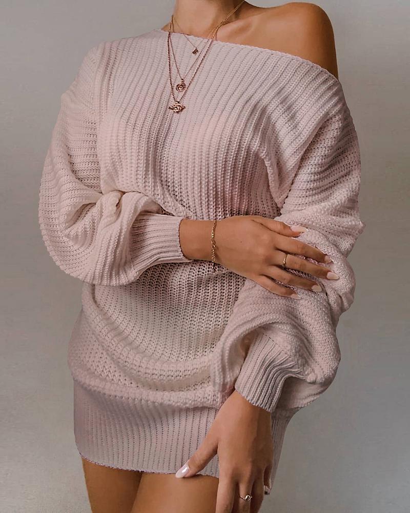 

Cold Shoulder Lantern Sleeve Knit Dress, Pink