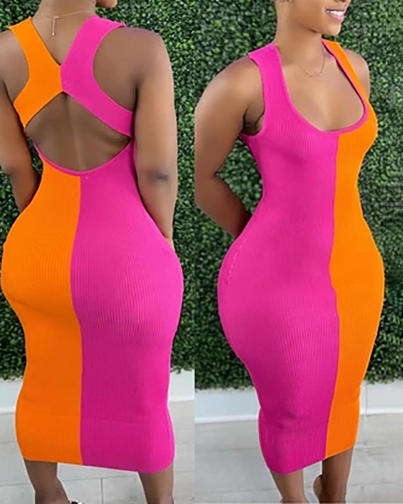 

Knit Colorblock Cutout Sleeveless Maxi Dress, Hot pink