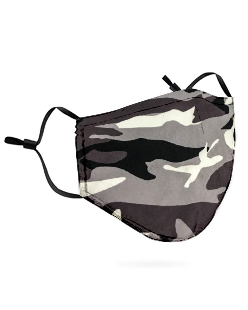

Camouflage Breathable Mouth Mask Washable And Reusable Without Cord Lock Toggles, Gray