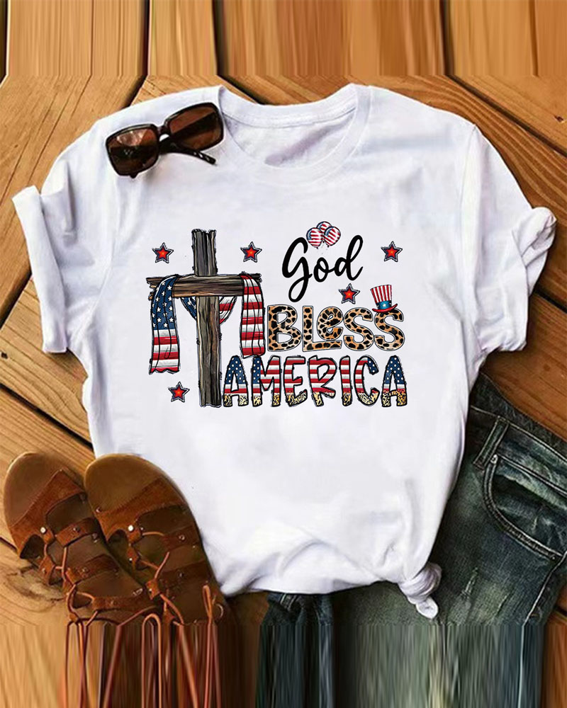 

Independence Day Flag Letter Print Casual T-shirt, White
