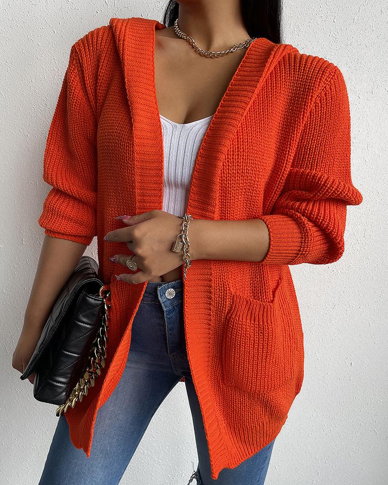 

Pocket Design Knit Long Sleeve Hooded Cardigan, Orange