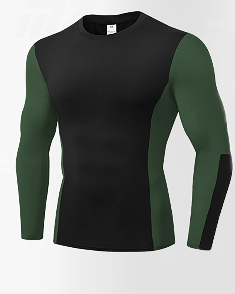 

Men Colorblock Long Sleeve Top, Green