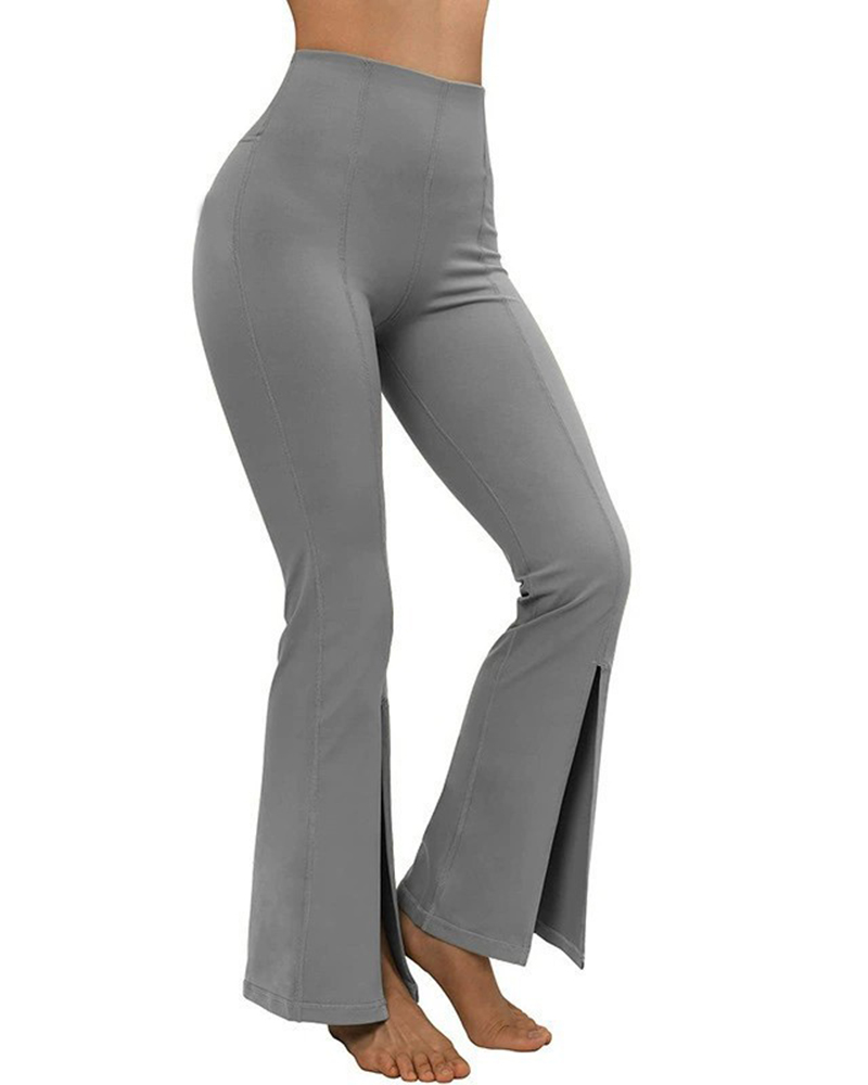 

Tummy Control Butt Lifting Slit Workout Bootcut Yoga Pants, Gray