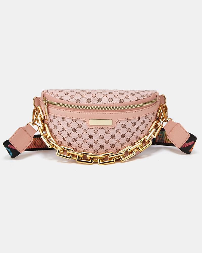 

Fashionable Chain Decor Band Strap Fanny Pack, Pink