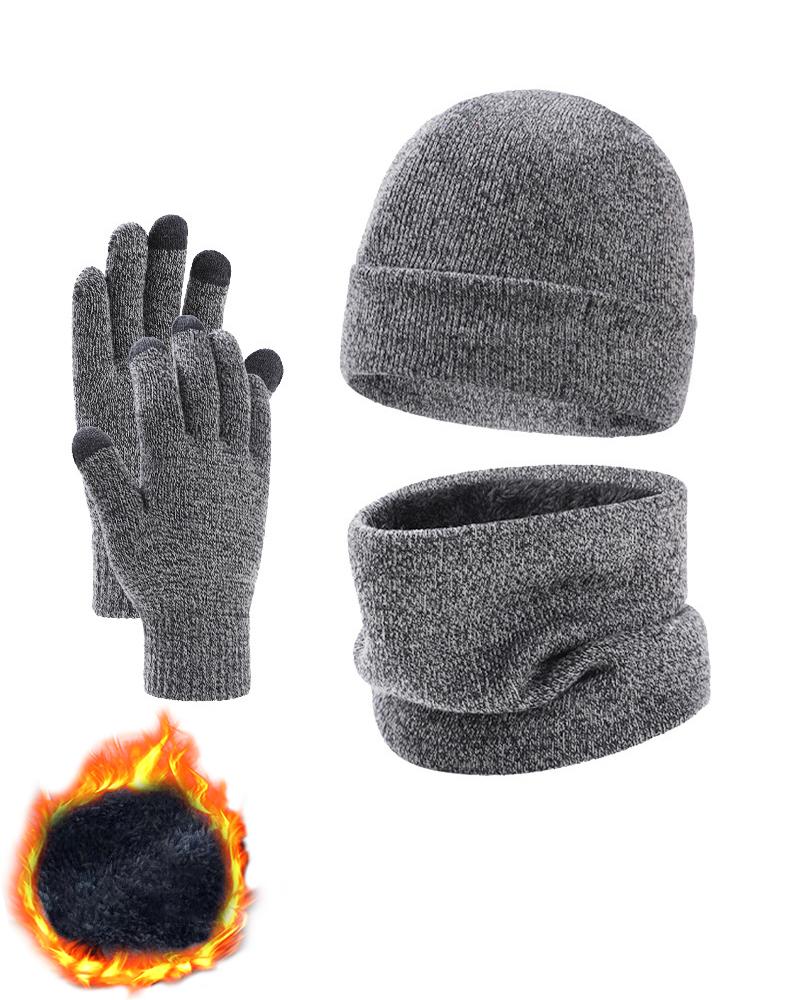 

3PCS Winter Knitted Warm Fleece Lined Beanie Scarf Gloves Set, Light gray