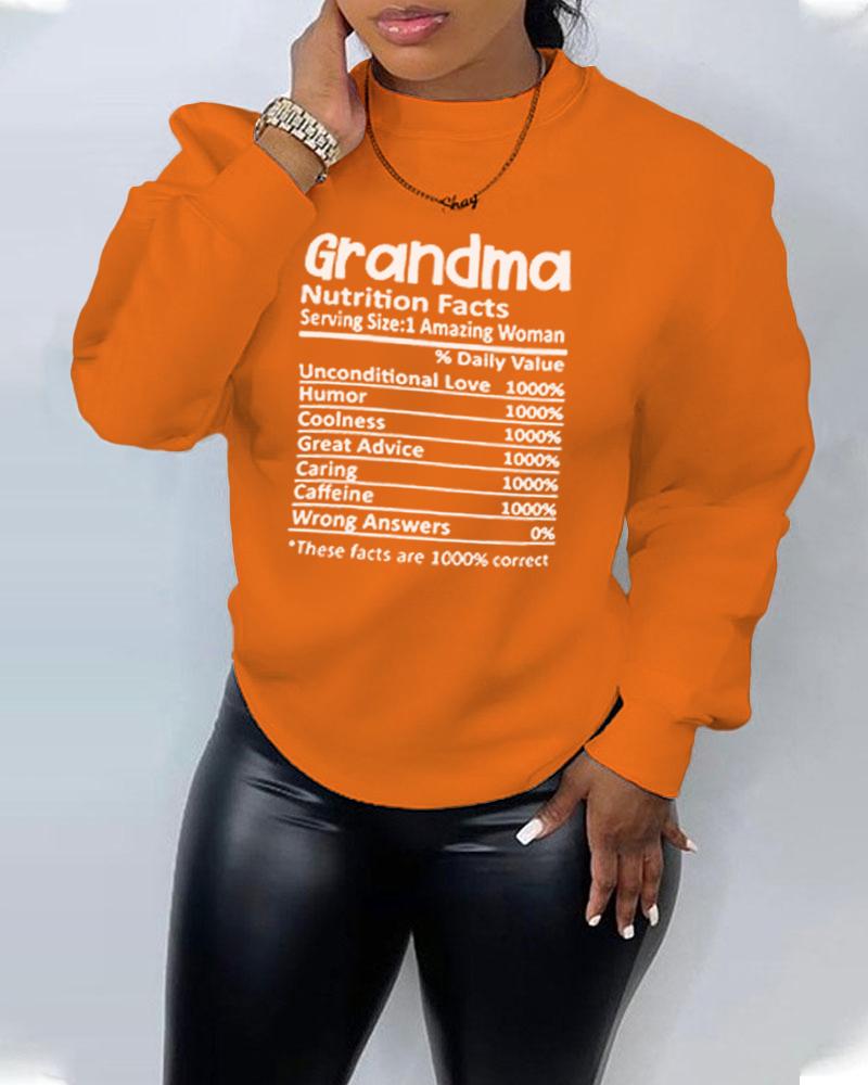 

Grandama Print Long Sleeve Sweatshirt, Orange
