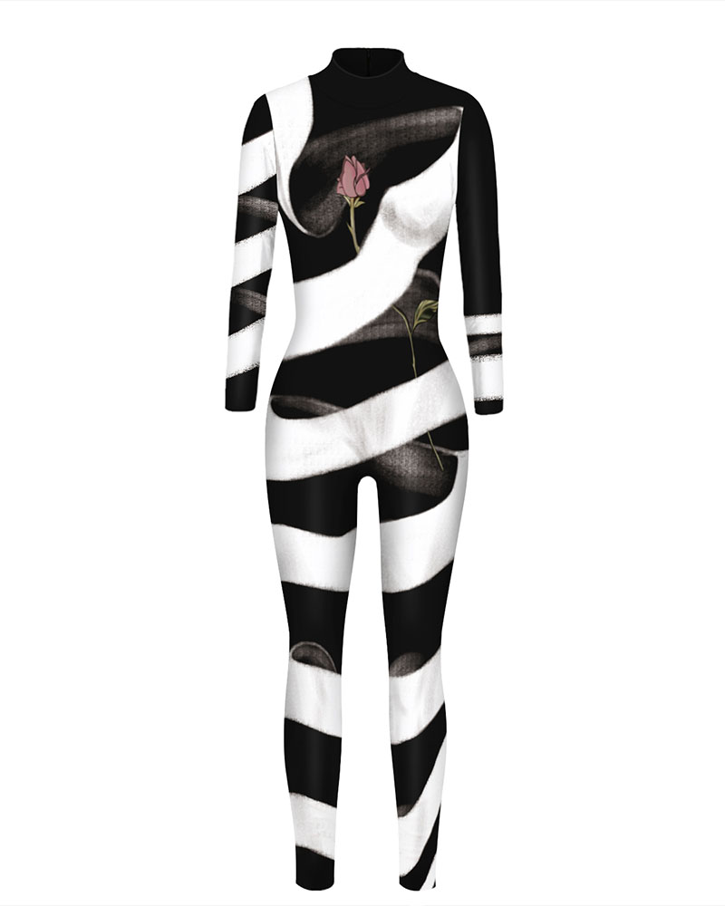 

Long Sleeve Graphic Print Skinny Halloween Costume Jumpsuit, Style2