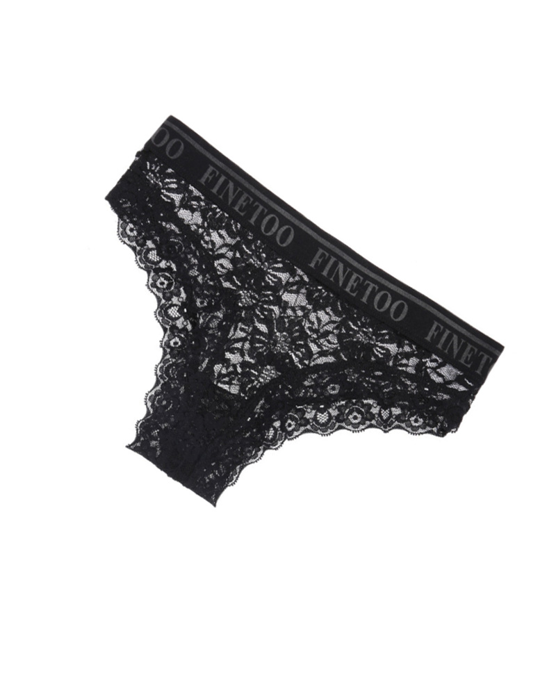 

Letter Print Breathable Floral Lace Panty, Black