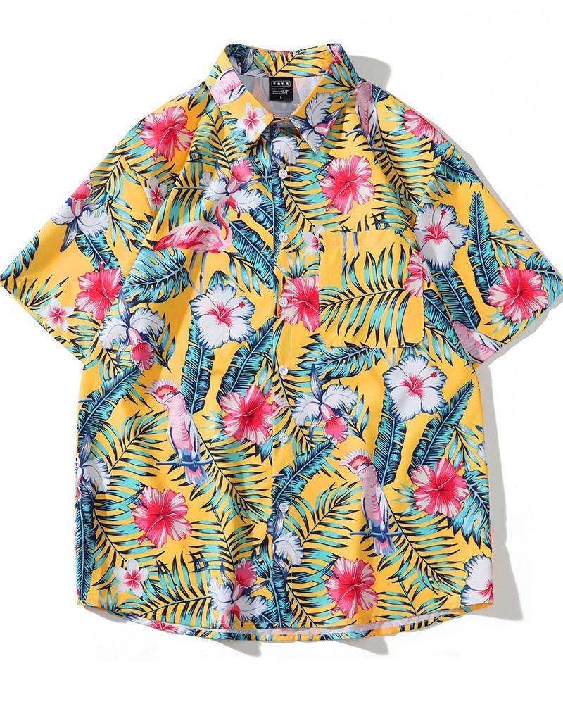 

Hawaii Style All Over Print Short Sleeve T-shirt, Yellow