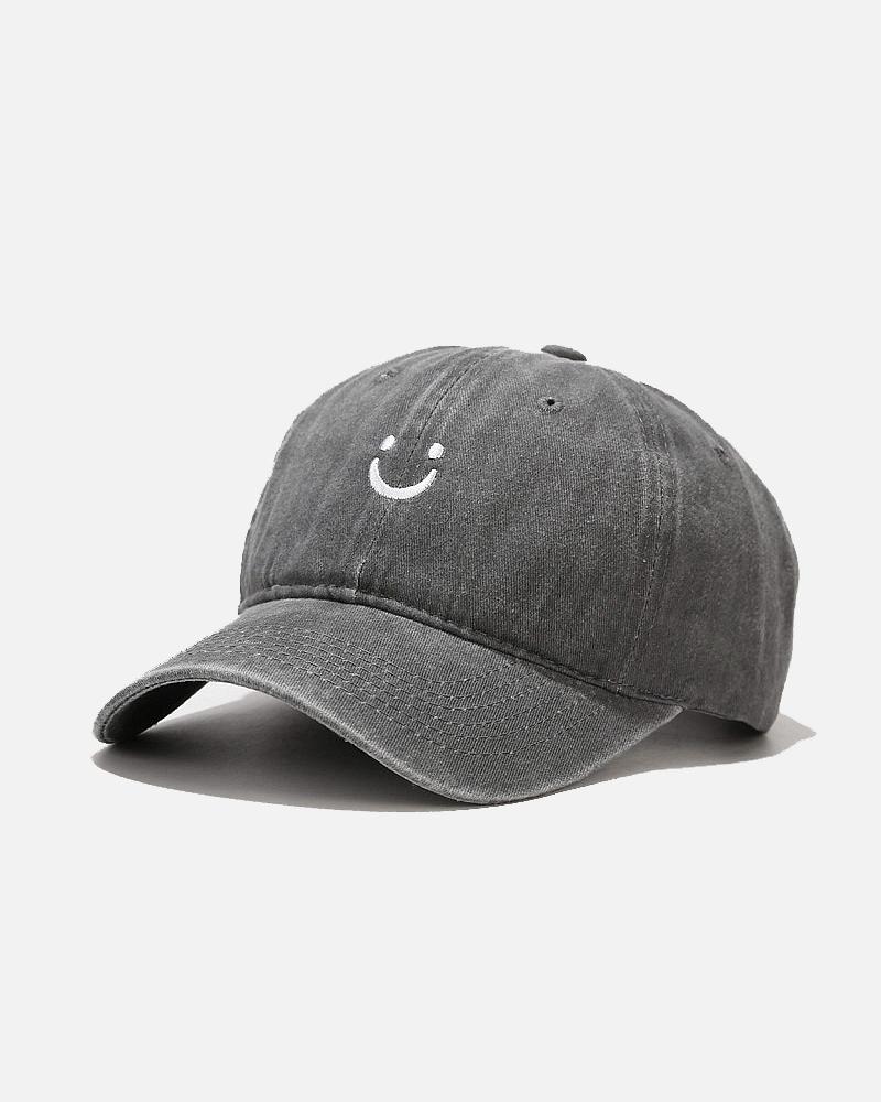 

Smiley Embroidery Washing Baseball Cap, Gray