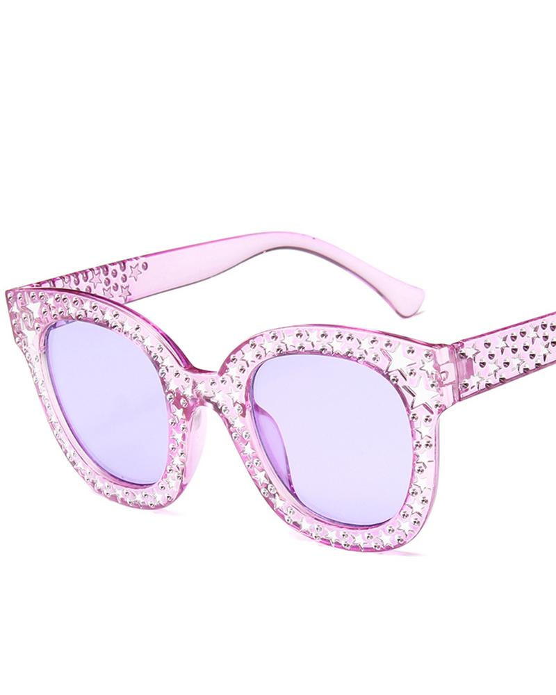

1Pair Trendy Eyewear Rhinestone Star Square Sunglasses, Purple