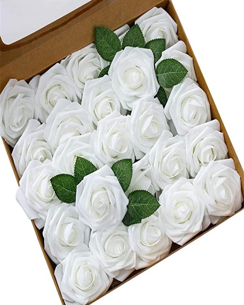 

Artificial Flowers 25pcs Real Looking Blush Foam Fake Roses with Stems for DIY Wedding Bouquets Bridal Shower Centerpieces Party Decorations, White