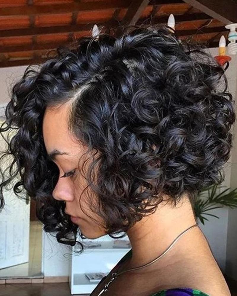 

Short Afro Curly Wigs African American Women Curly Hair Wig Bouncy Fluffy Loose Wavy Synthetic Wigs, Black