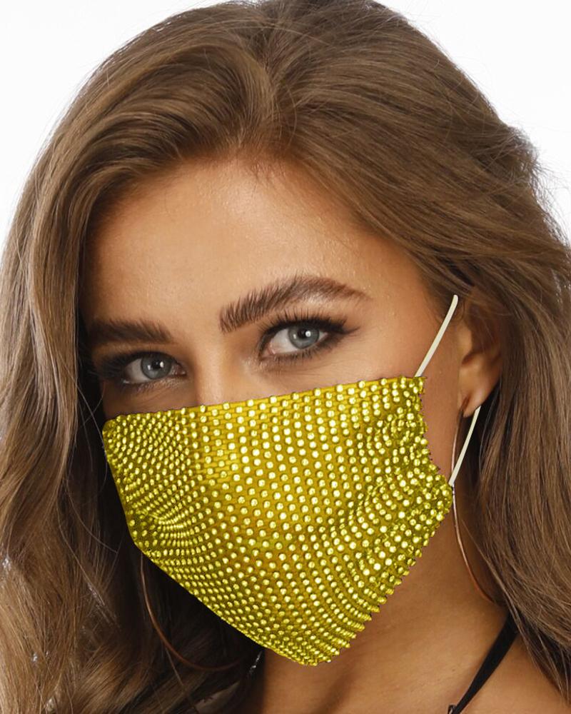 

Rhinestone Breathable Mouth Mask Washable And Reusable, Yellow