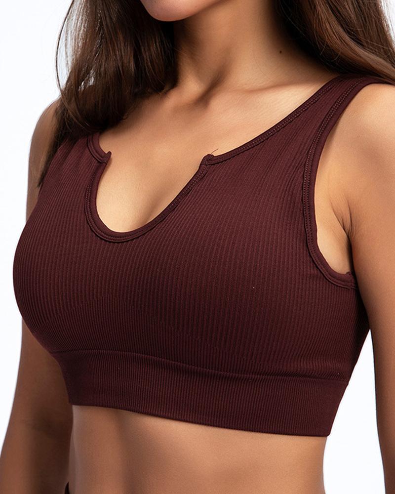 

Knitted Sleeveless Slit Sport Cropped Tube Top, Brown