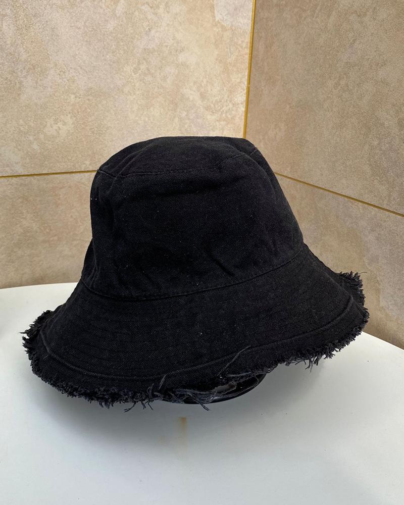 

Fringe Hem Wide Brim Sun Bucket Fishing Hat, Black