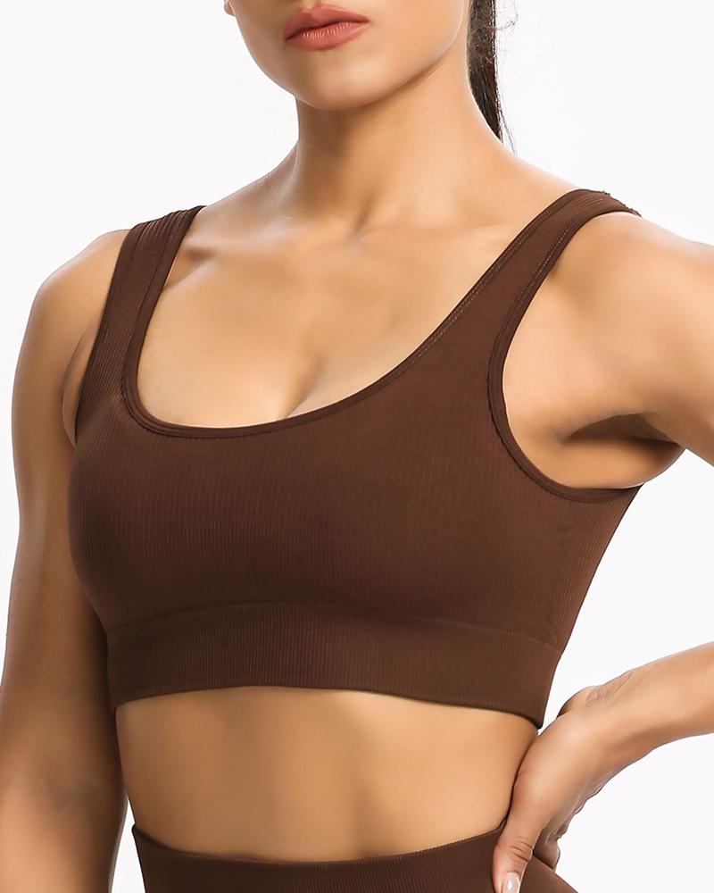 

Skinny Ribbed Sleeveless Sport Cropped Tank Top, Coffee