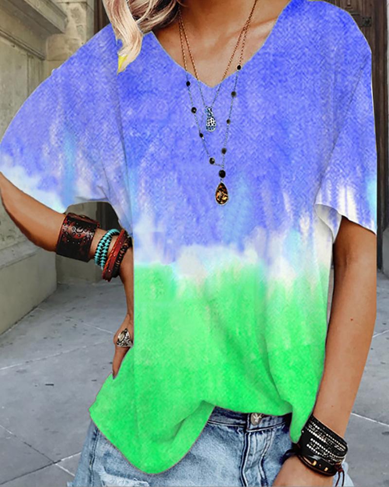 

Tie Dye Print Short Sleeve Casual T-shirt, Blue