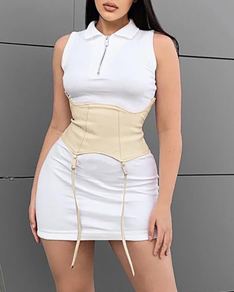

Zipper Design Colorblock Corset Bodycon Dress, White