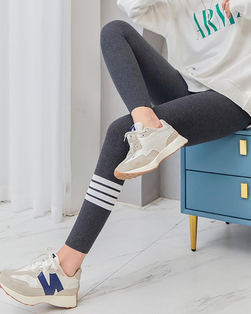 

Striped Print High Waist Skinny Basic Leggings, Dark grey