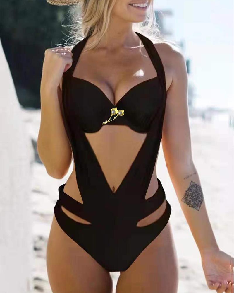 

Halter Cutout Backless One-Piece Swimsuit, Style3