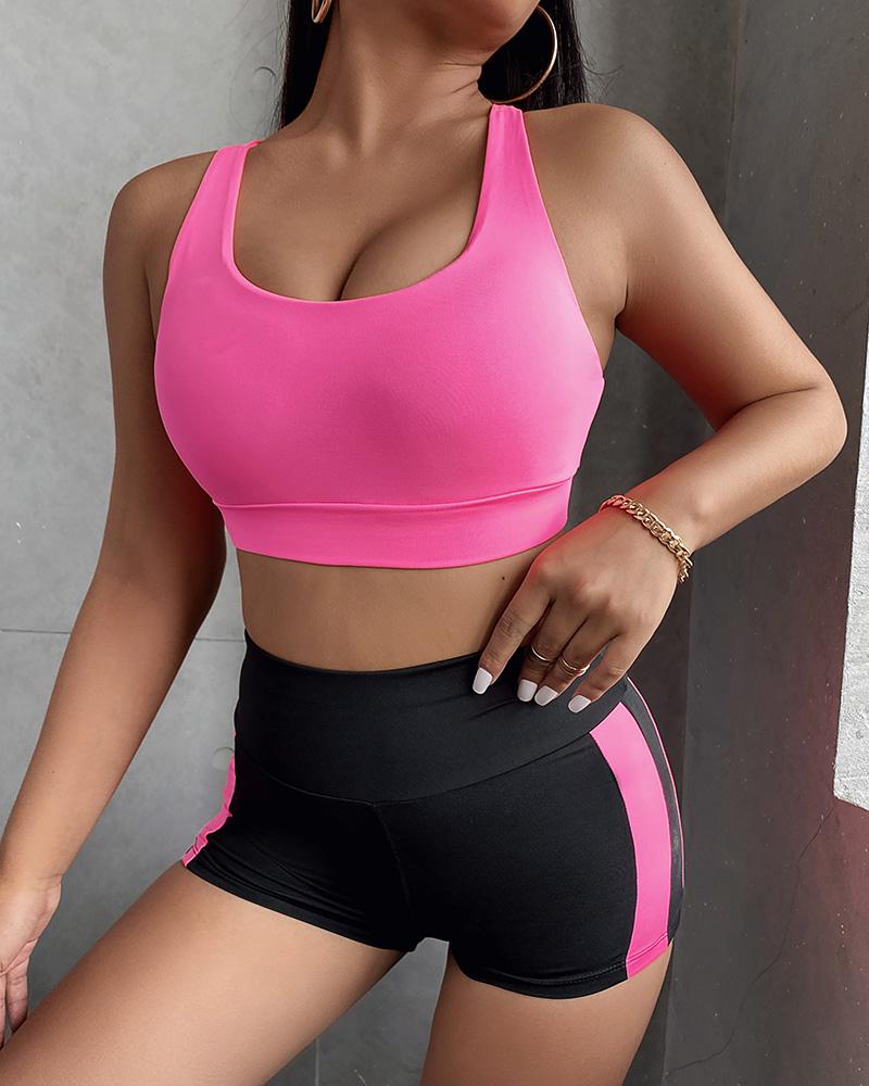 

Colorblock Crisscross Backless Active Sets, Hot pink