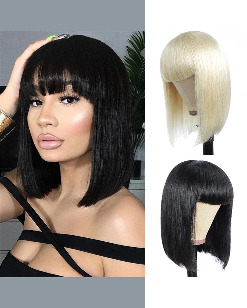 

Machine Made Short Straight Synthetic Bob Hair Wig With Bangs, Black