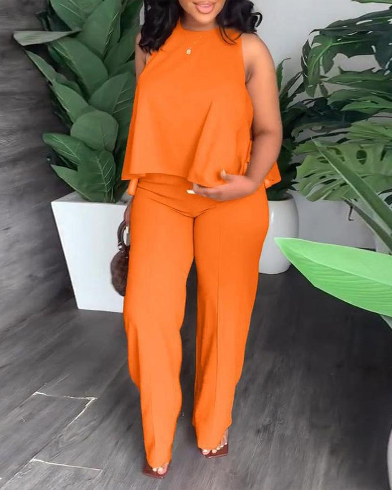 

Plus Size Sleeveless Tank & Straight Leg Pants Set, Orange
