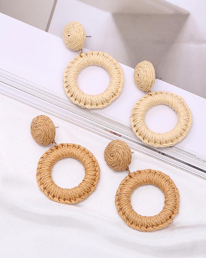 

1Pair Straw Hoop Drop Rattan Earrings, Nude