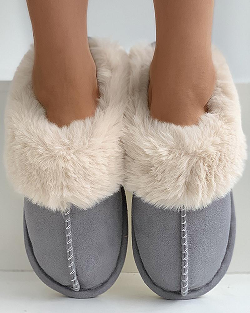 

Stitch Detail Warm Slippers, Gray
