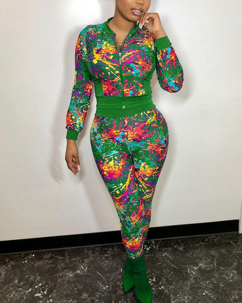 

Multicolor Tie Dye Long Sleeve Pant Sets, Green