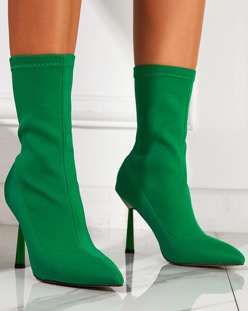

Point Toe Stiletto Heel Boots, Green