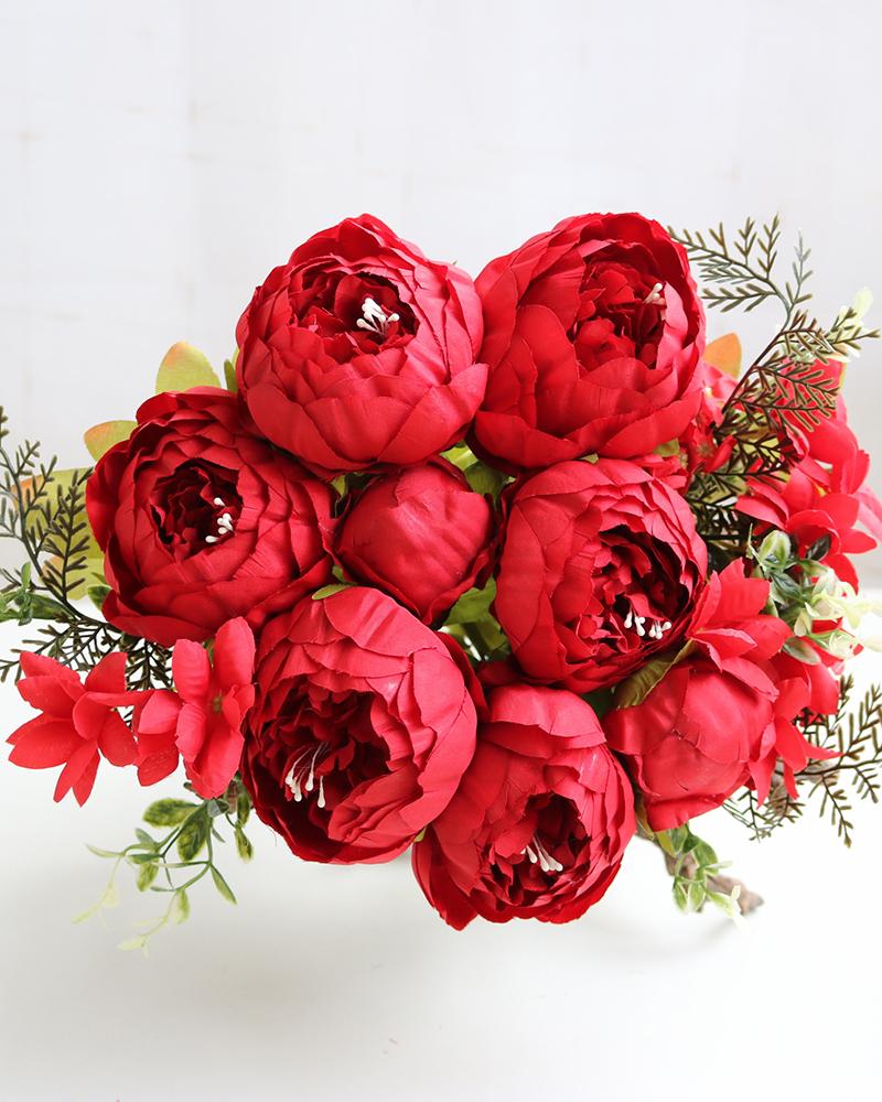 

Artificial Peonies Flowers Faux Peony Bouquet Outdoor Flower Arrangement Wedding Table Centerpiece Decorations, Red