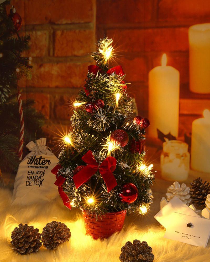 

1pc Artificial Mini Christmas Tree 40cm Tabletop Pre-lit Christmas Tree With LED Lights Pine Cones Hanging Ornaments Christmas Decorations, Red