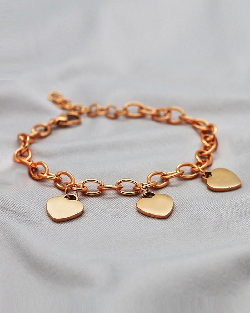 

1pc Heart Pendant Hollow Chain Bracelet, Rose gold