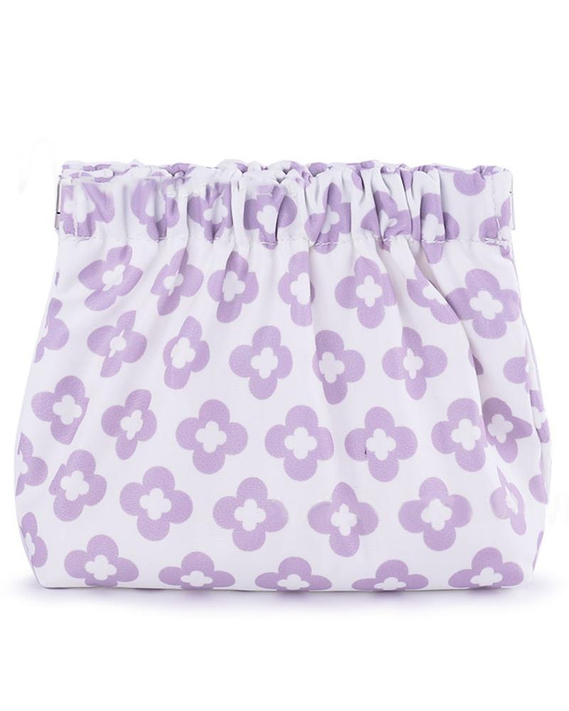 

Floral Print Elastic Coin Purse Lipstick Organizer Mini Bag, Purple