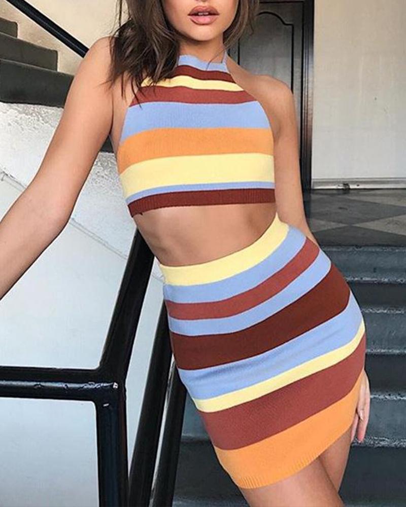

Color Block Two-Piece Set, Multicolor