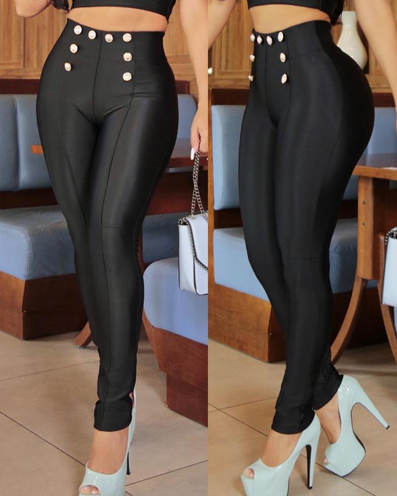 

Button Front High Waist Pants, Black