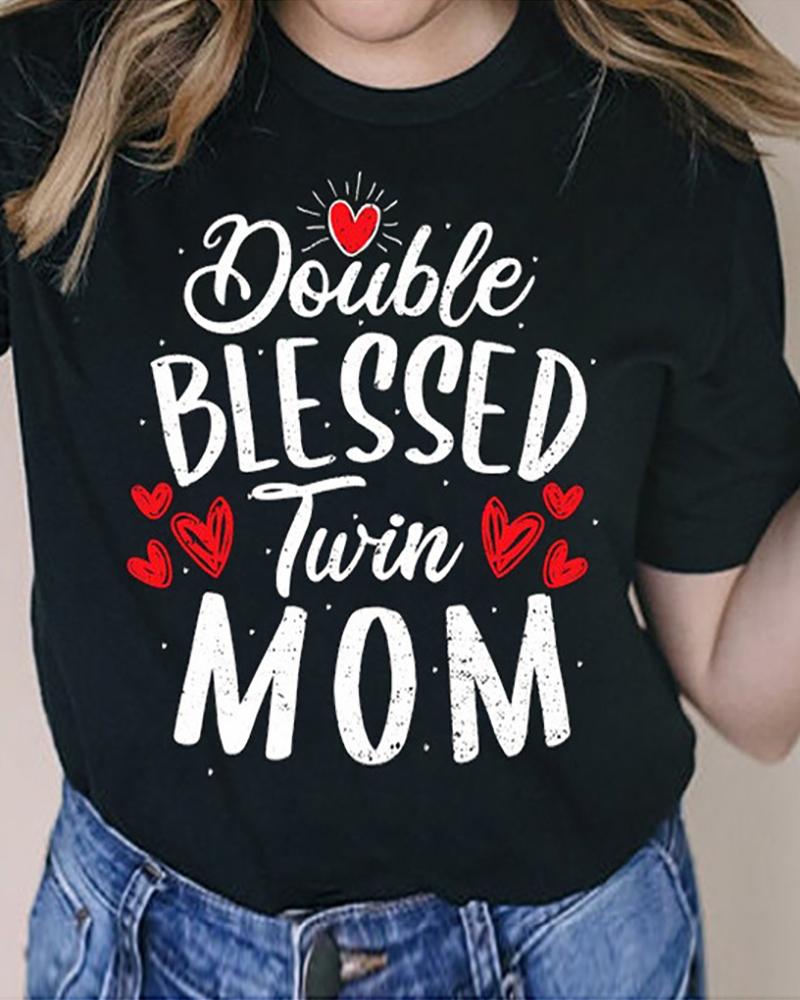 

Mother' Day Letter Heart Print T-shirt, Black