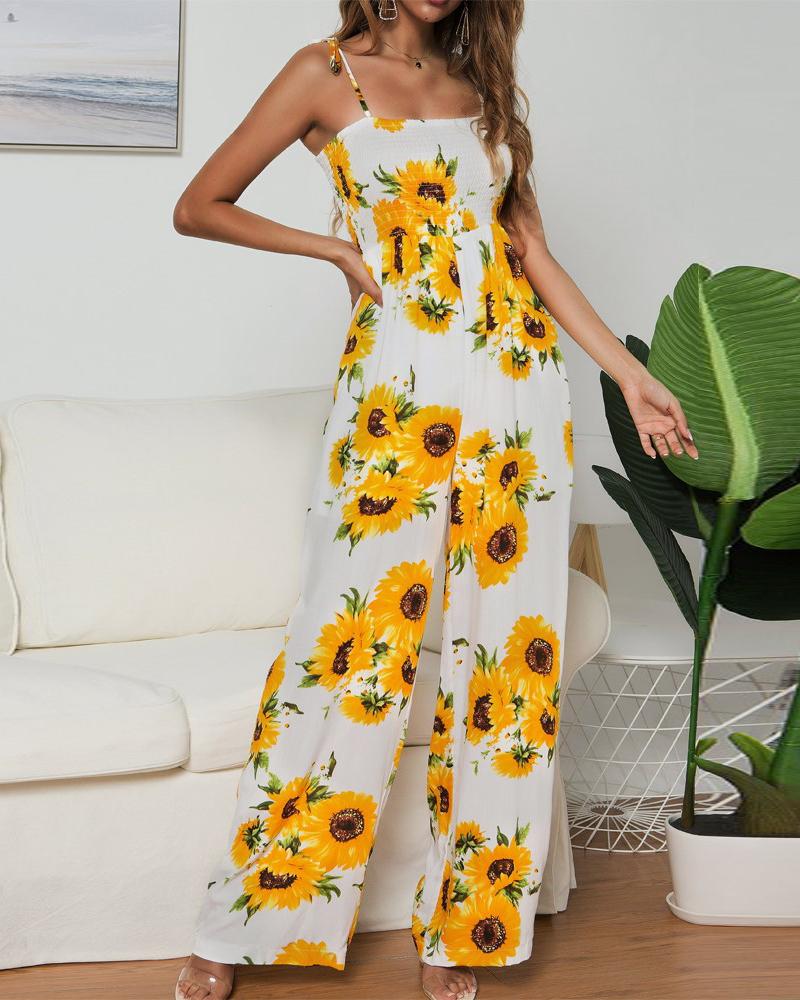 

Sunflower Print Spaghetti Strap Jumpsuit, Yellow